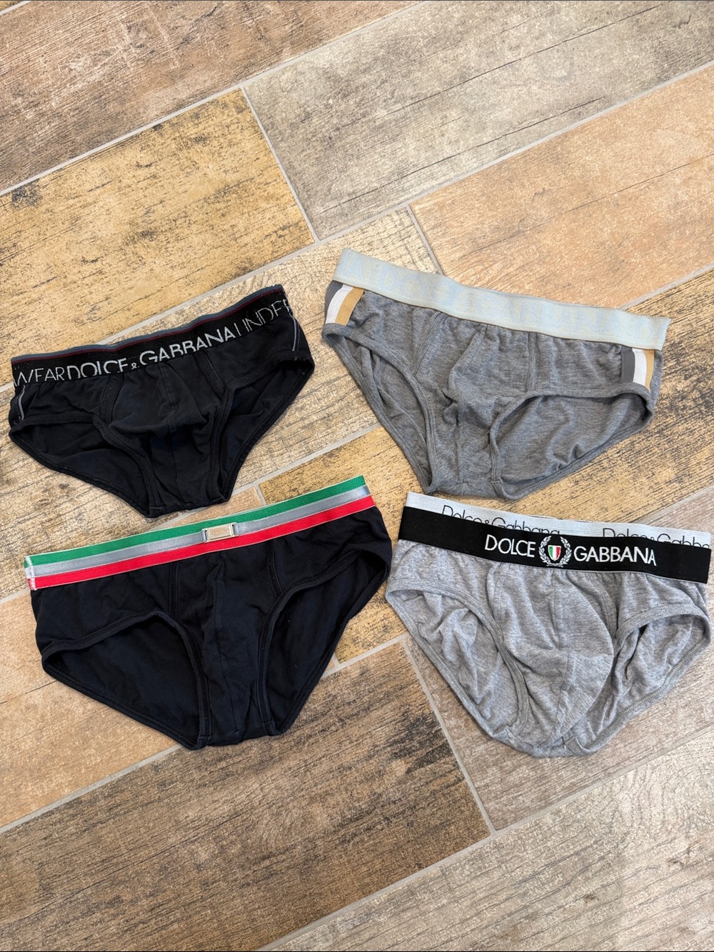 Dolce & Gabbana Men's Briefs Set - Black & Gray with Stripe Accents Size Small?